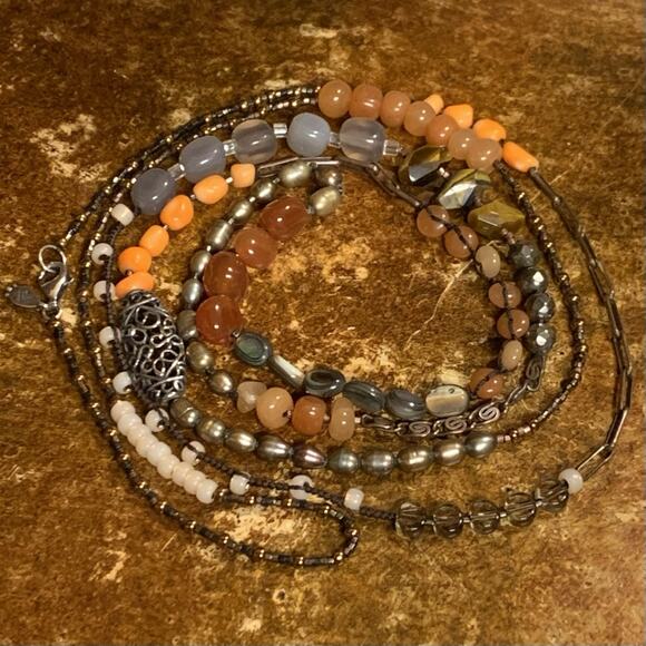 Silpada Spice Box Necklace Sterling Silver Copper Gemstones Pearls 50 In. Long - Picture 5 of 12